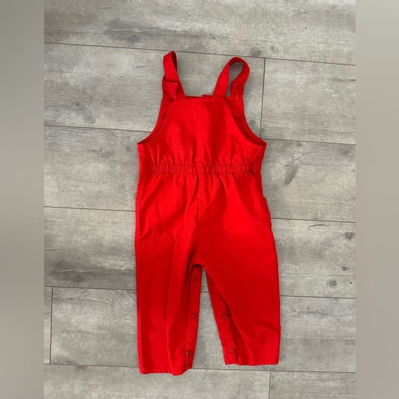Vintage Rob Roy Bibo Bright Red Overalls 18 months Car buttons Euc - Picture 15 of 16